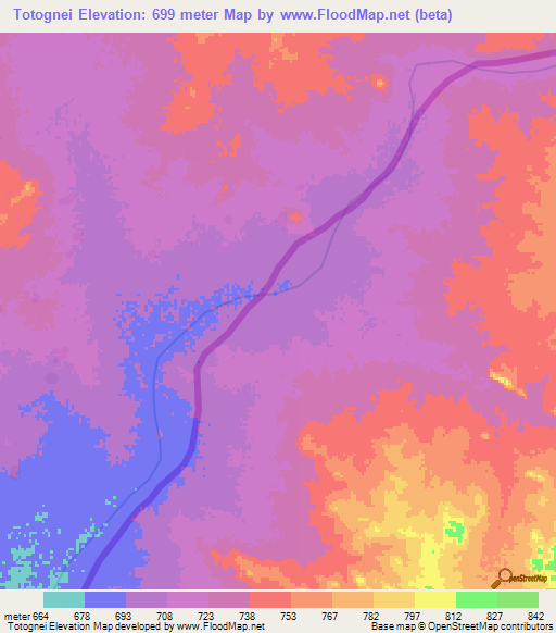 Totognei,Sudan Elevation Map
