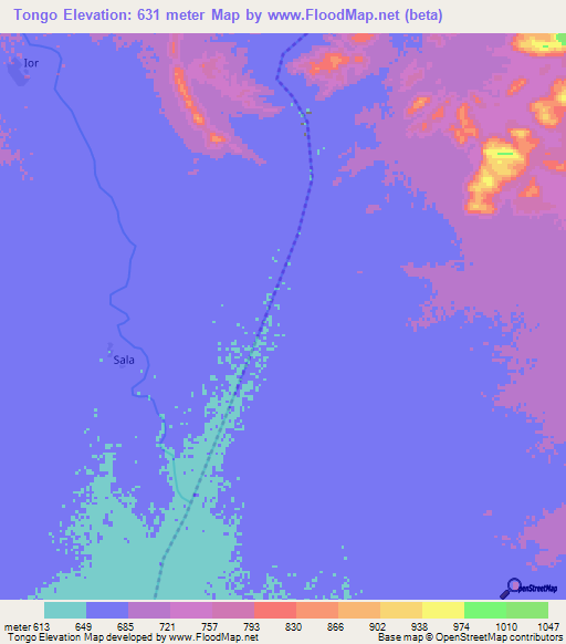 Tongo,Sudan Elevation Map