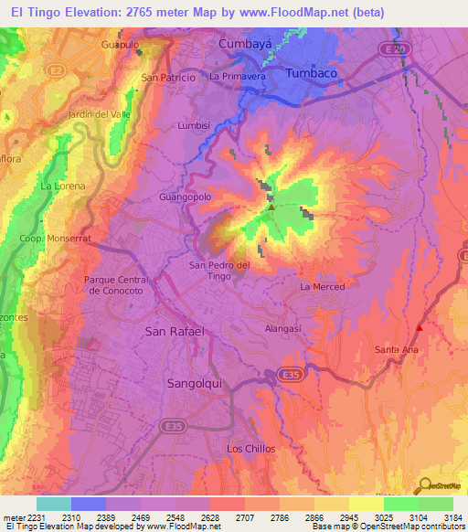 El Tingo,Ecuador Elevation Map