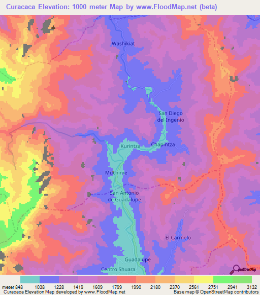 Curacaca,Ecuador Elevation Map