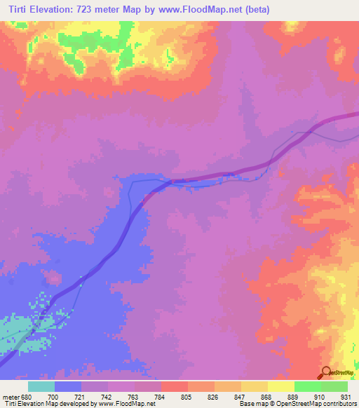 Tirti,Sudan Elevation Map