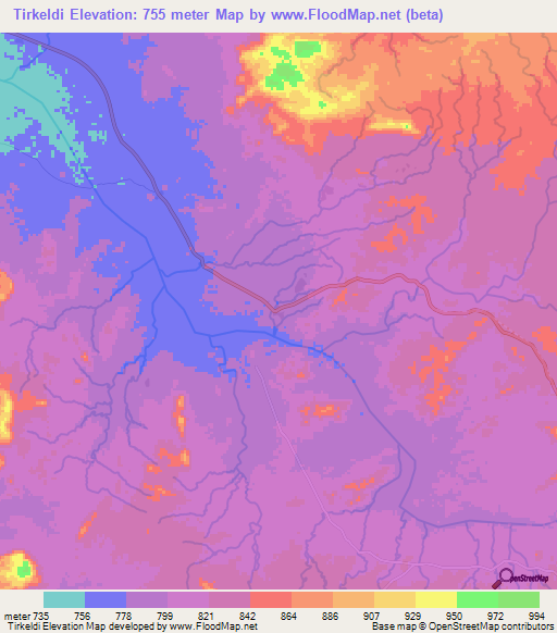 Tirkeldi,Sudan Elevation Map