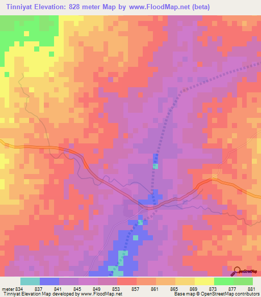Tinniyat,Sudan Elevation Map