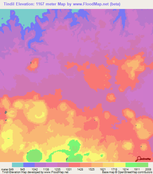Tindil,Sudan Elevation Map