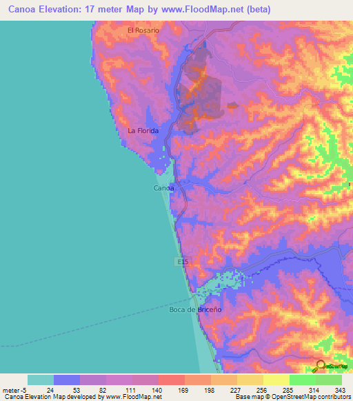 Canoa,Ecuador Elevation Map