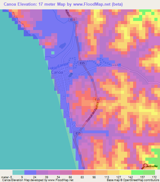 Canoa,Ecuador Elevation Map