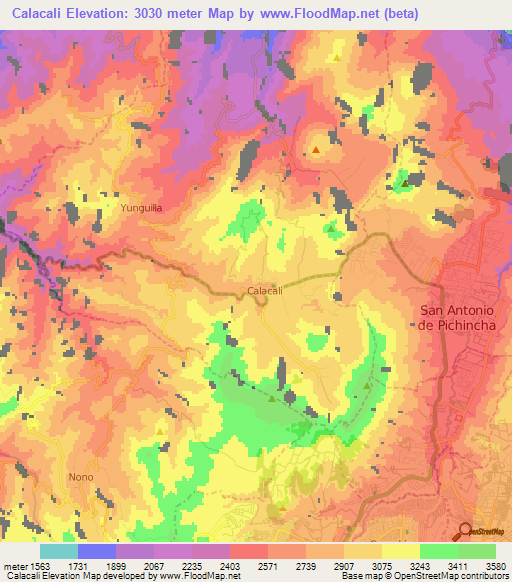 Calacali,Ecuador Elevation Map