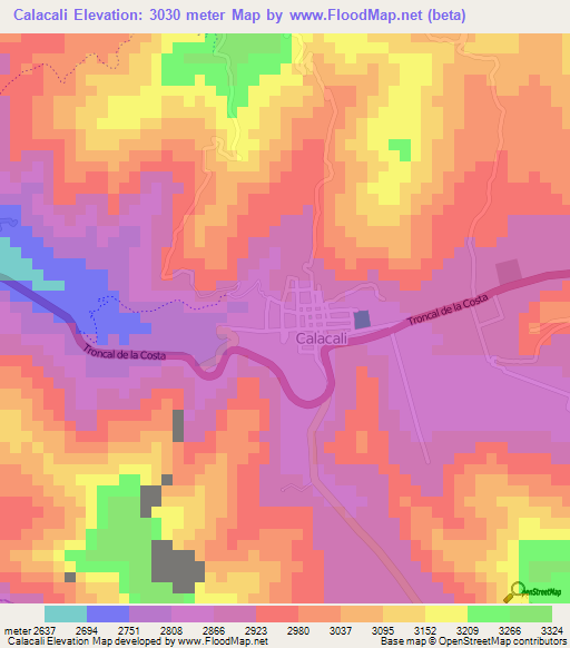 Calacali,Ecuador Elevation Map