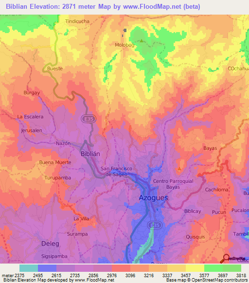 Biblian,Ecuador Elevation Map