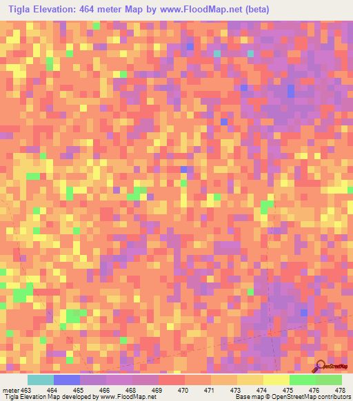 Tigla,Sudan Elevation Map