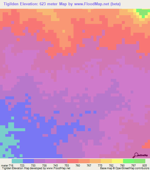 Tigilden,Sudan Elevation Map