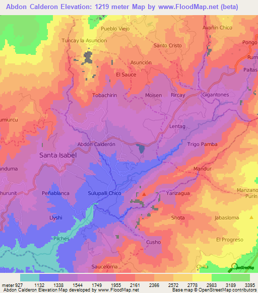 Abdon Calderon,Ecuador Elevation Map