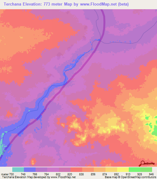 Terchana,Sudan Elevation Map