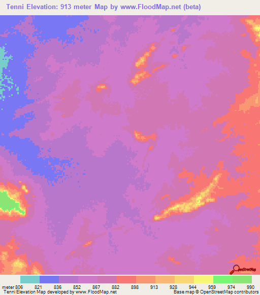 Tenni,Sudan Elevation Map
