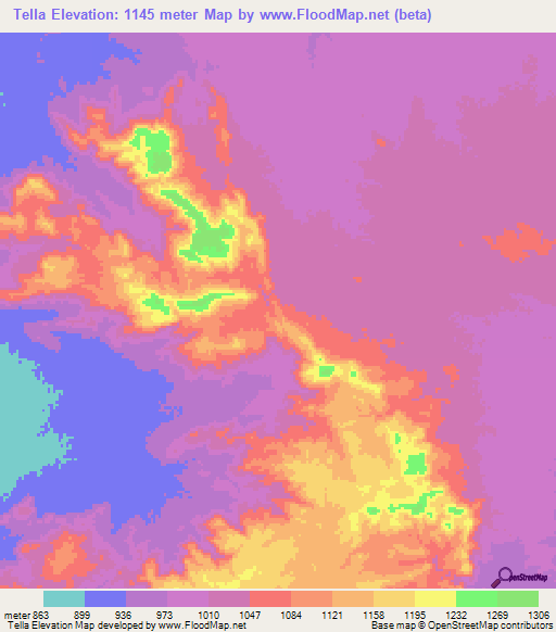 Tella,Sudan Elevation Map
