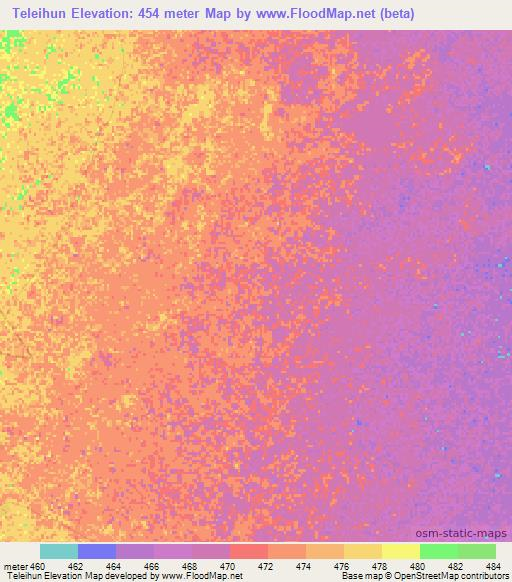 Teleihun,Sudan Elevation Map