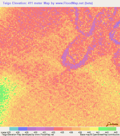 Teigo,Sudan Elevation Map