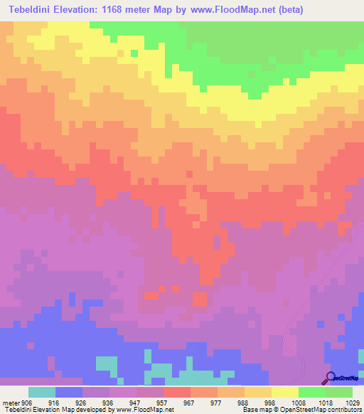 Tebeldini,Sudan Elevation Map