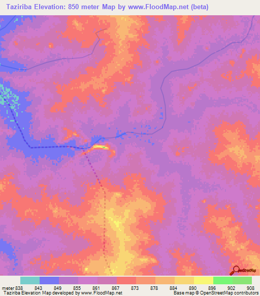 Taziriba,Sudan Elevation Map