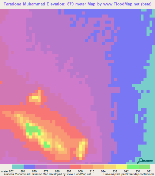 Taradona Muhammad,Sudan Elevation Map