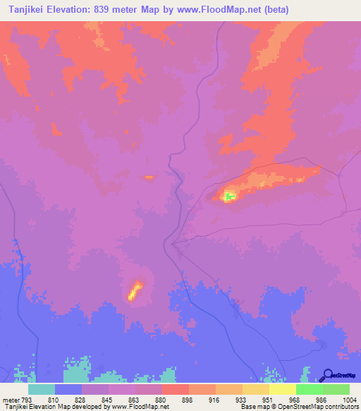 Tanjikei,Sudan Elevation Map