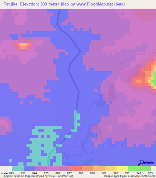 Tanjikei,Sudan Elevation Map