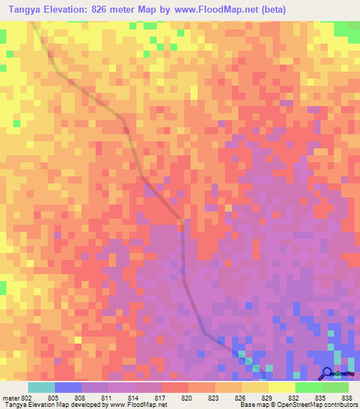 Tangya,Sudan Elevation Map