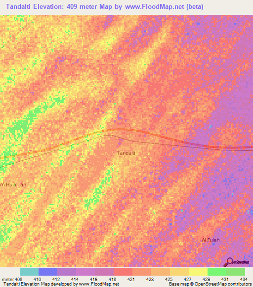 Tandalti,Sudan Elevation Map