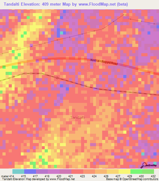 Tandalti,Sudan Elevation Map