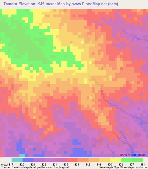 Tamaru,Sudan Elevation Map