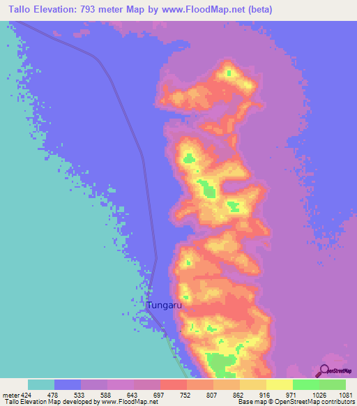 Tallo,Sudan Elevation Map