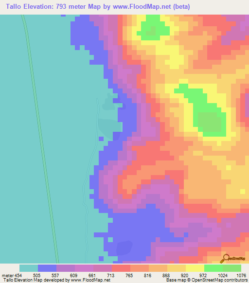 Tallo,Sudan Elevation Map