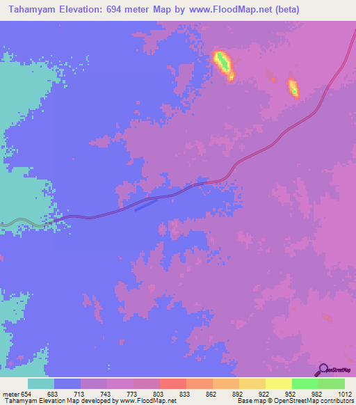 Tahamyam,Sudan Elevation Map