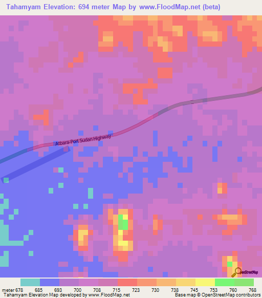 Tahamyam,Sudan Elevation Map