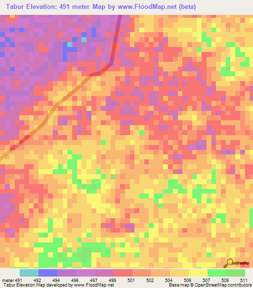 Tabur,Sudan Elevation Map