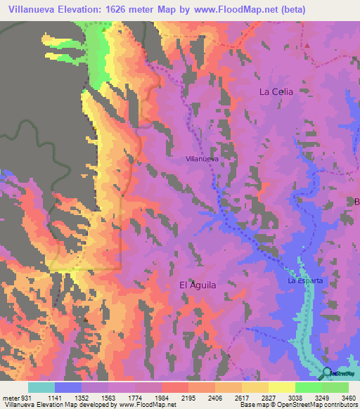 Villanueva,Colombia Elevation Map