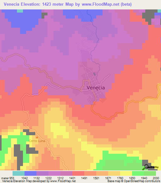Venecia,Colombia Elevation Map