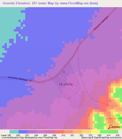 Urumita,Colombia Elevation Map