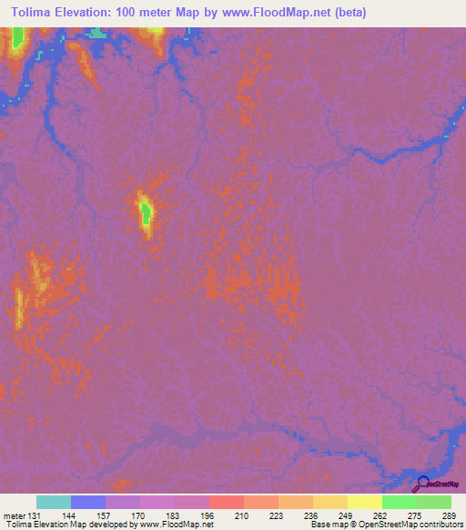 Tolima,Colombia Elevation Map