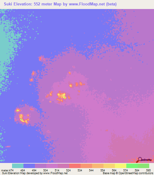 Suki,Sudan Elevation Map