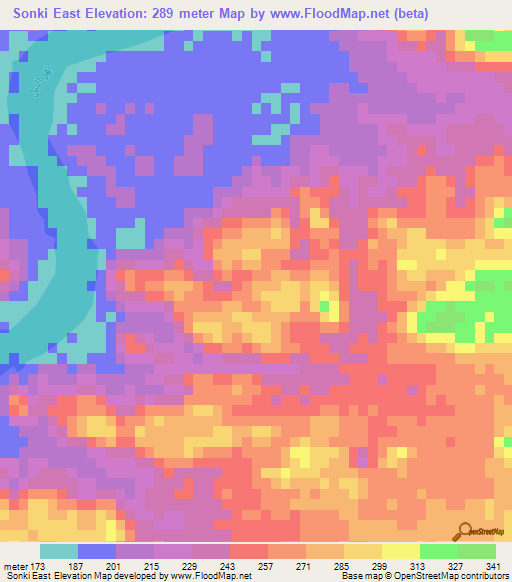 Sonki East,Sudan Elevation Map