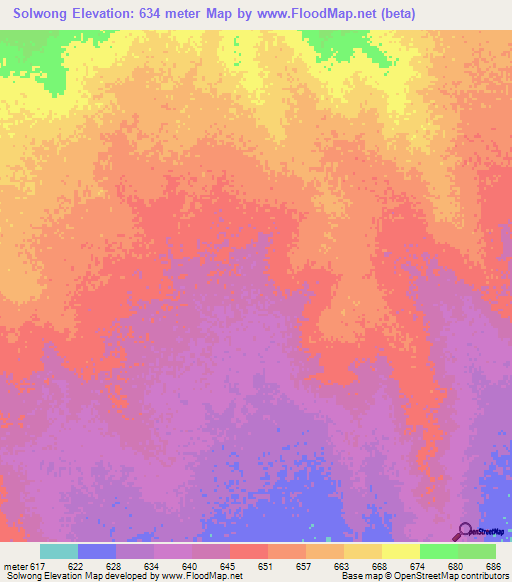 Solwong,Sudan Elevation Map