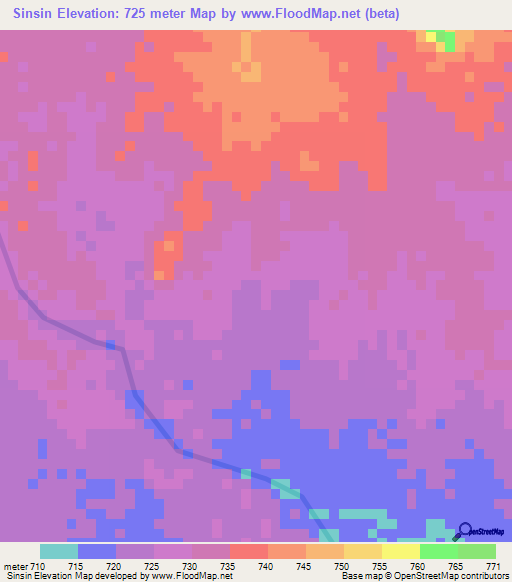 Sinsin,Sudan Elevation Map