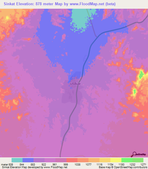 Sinkat,Sudan Elevation Map