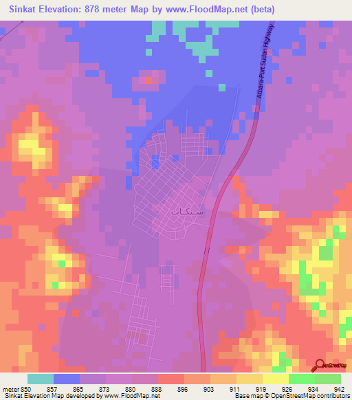Sinkat,Sudan Elevation Map