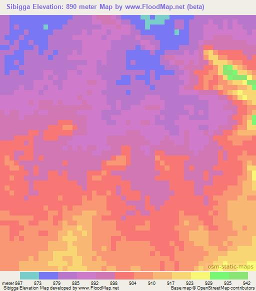 Sibigga,Sudan Elevation Map