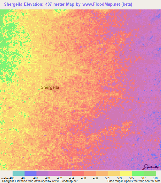 Shergeila,Sudan Elevation Map