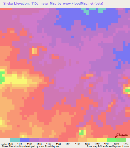 Sheka,Sudan Elevation Map