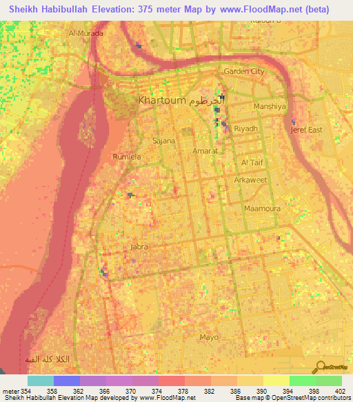 Sheikh Habibullah,Sudan Elevation Map
