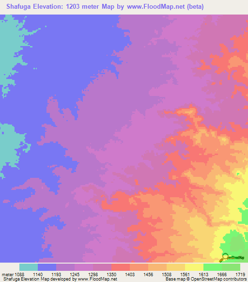 Shafuga,Sudan Elevation Map